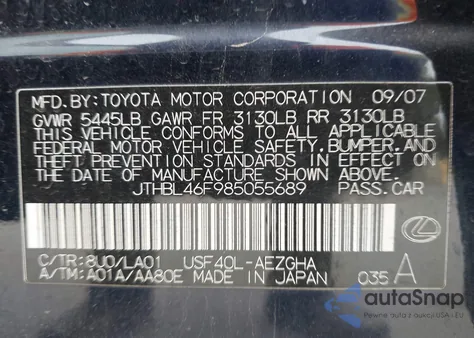 2008 Lexus Ls 460 z USA, uszkodzony, nr VIN JTHBL46F985055689